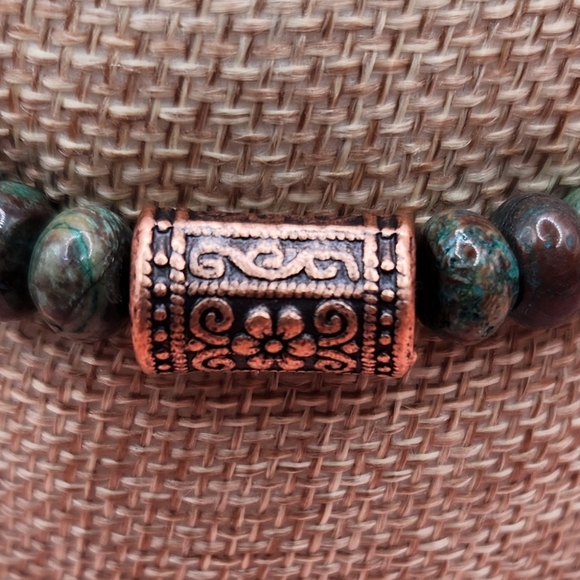 Chrysocolla and Copper Beaded Bracelet - Picture 4 of 6